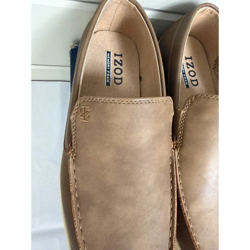 IZOD Mens Seapoint Loafers Size 10 Tan Memory Foam Slip On Shoes 1861593